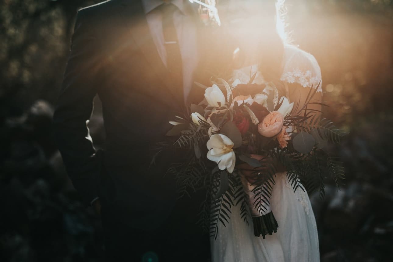 Bridal bouquet in soft window light