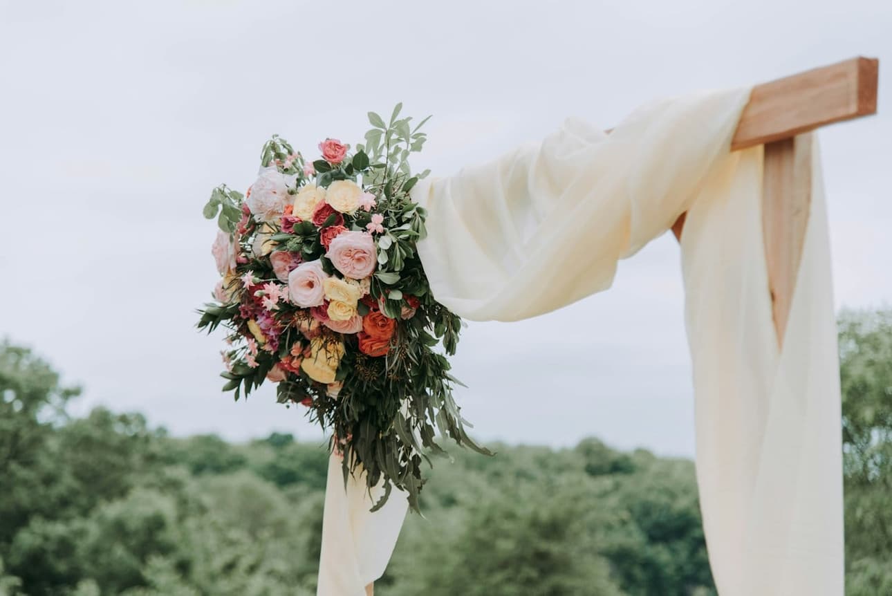 The bride's bouquet against the sky