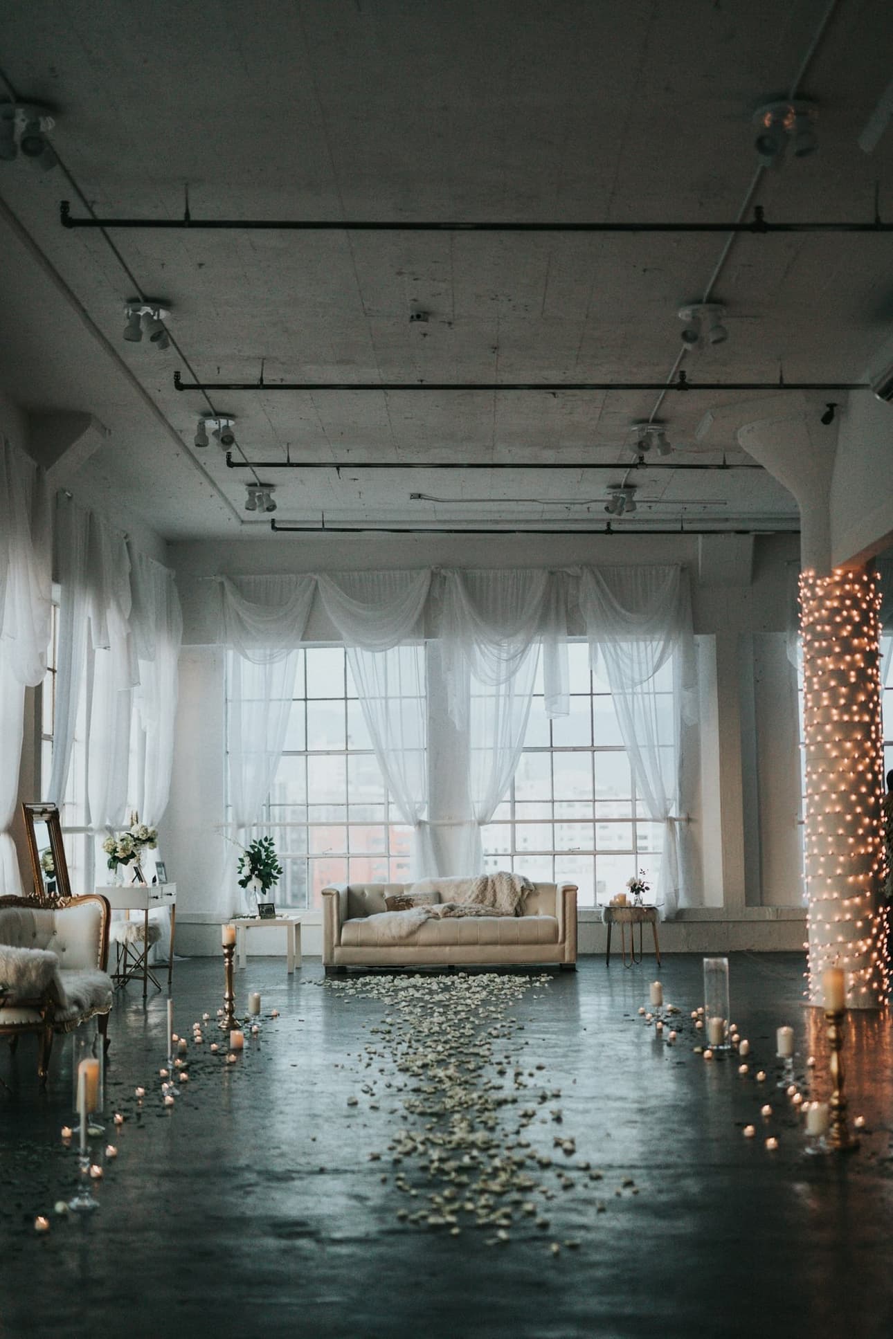 The grand ballroom prepared for the wedding reception